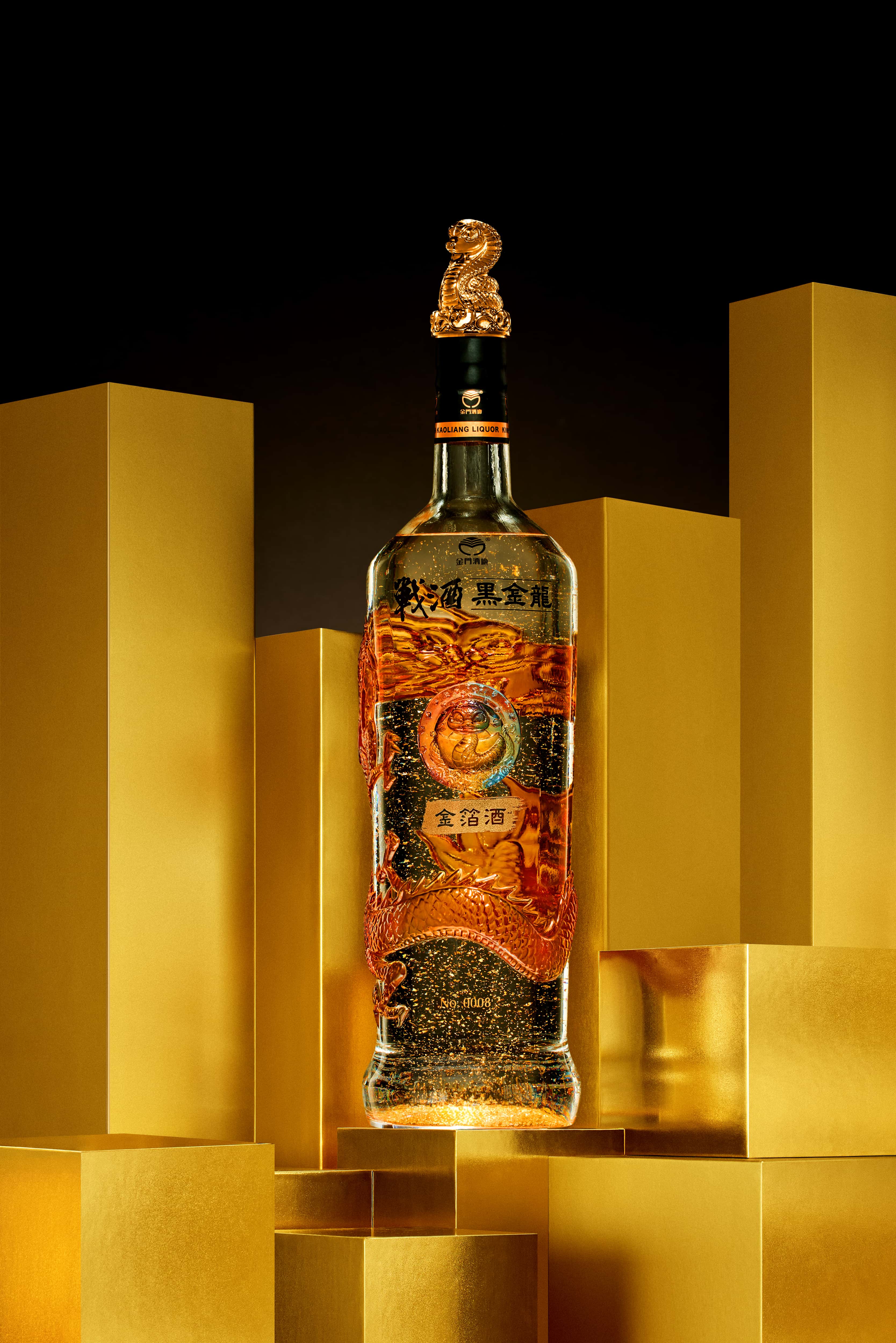 金門高粱 戰酒黑金龍琥珀蟠龍金箔酒 3.6L